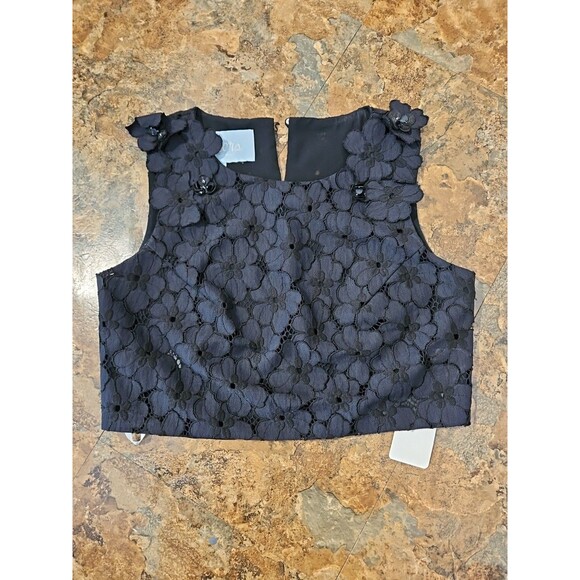 Cheers Cynthia Rowley black lace cropped tank top NWT $159.95size 8 Floral (112) - Picture 1 of 10